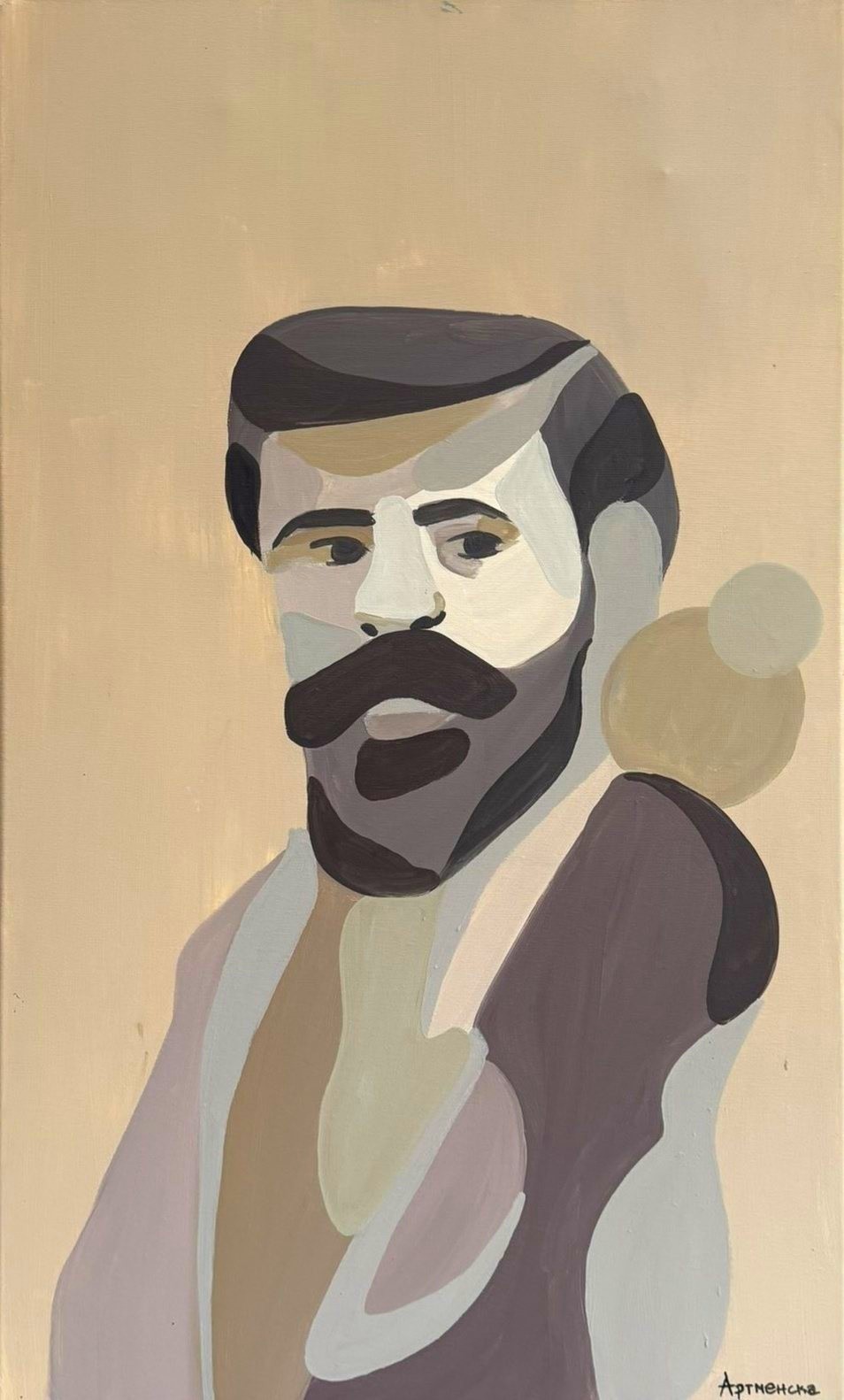 Abstract portrait of a bearded man in beige and grey tones